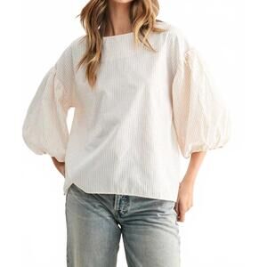 NEW JOH jerra striped woven cotton poplin top in khaki